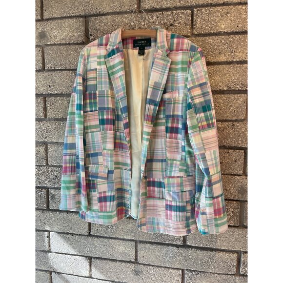 Lauren Ralph Lauren L Womens Multi-Color Plaid Patchwork Cotton Blazer Jacket Ou - Picture 2 of 7